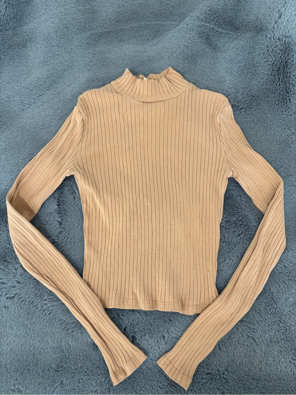 Full Tilt Solid Rib Women’s Tan Mock Neck Top- Tan